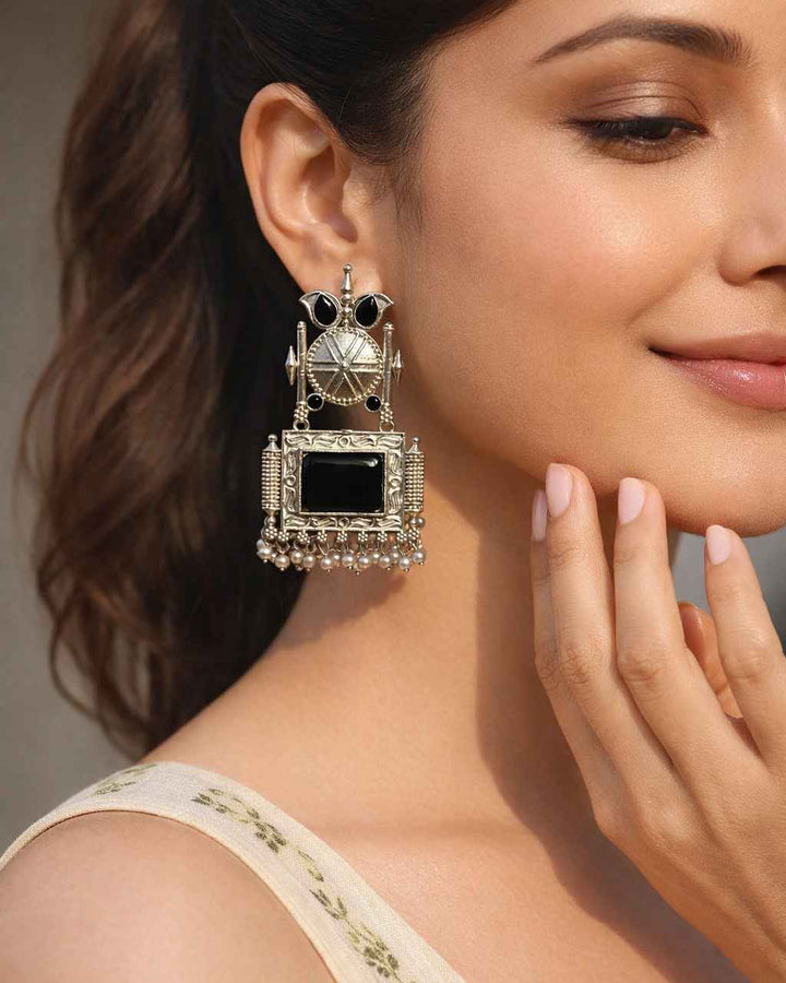 Elegant Bhavyashri Silver Oxidised Pearl Earrings