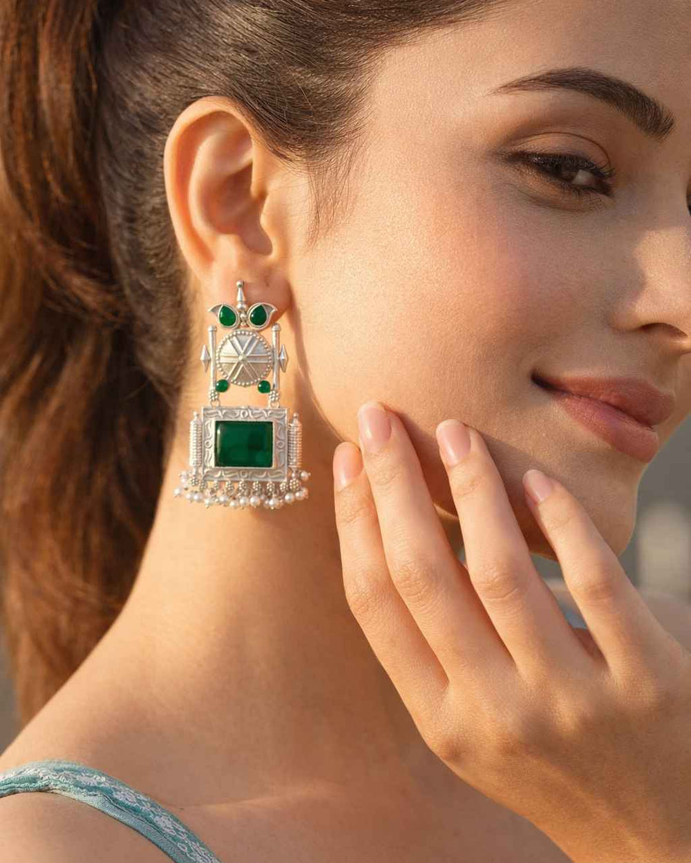 Elegant Bhavyashri silver oxidised pearl earrings – handcrafted festive jewellery by TelaNaari