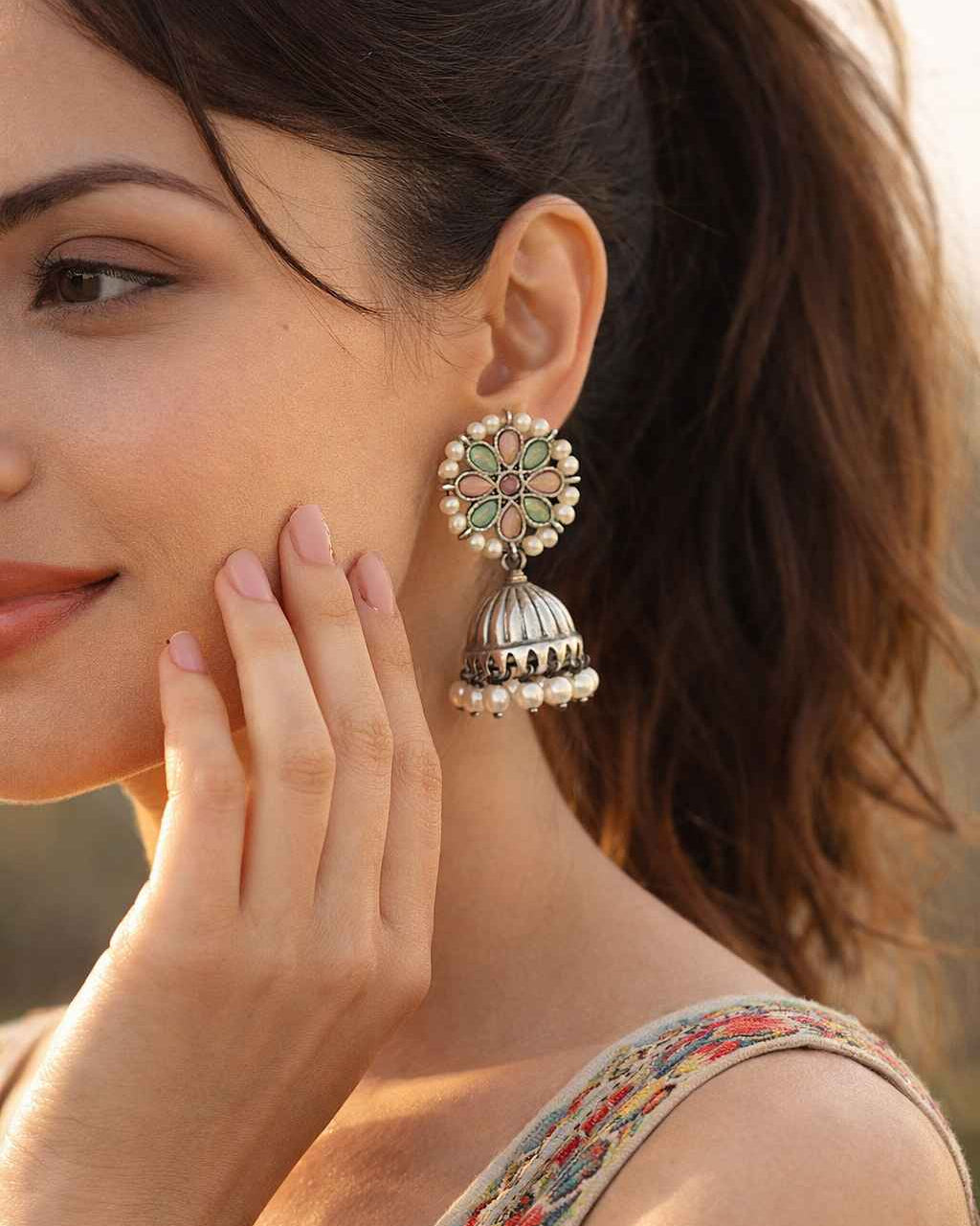 Elegant Imla Silver Plated Pearl Earrings