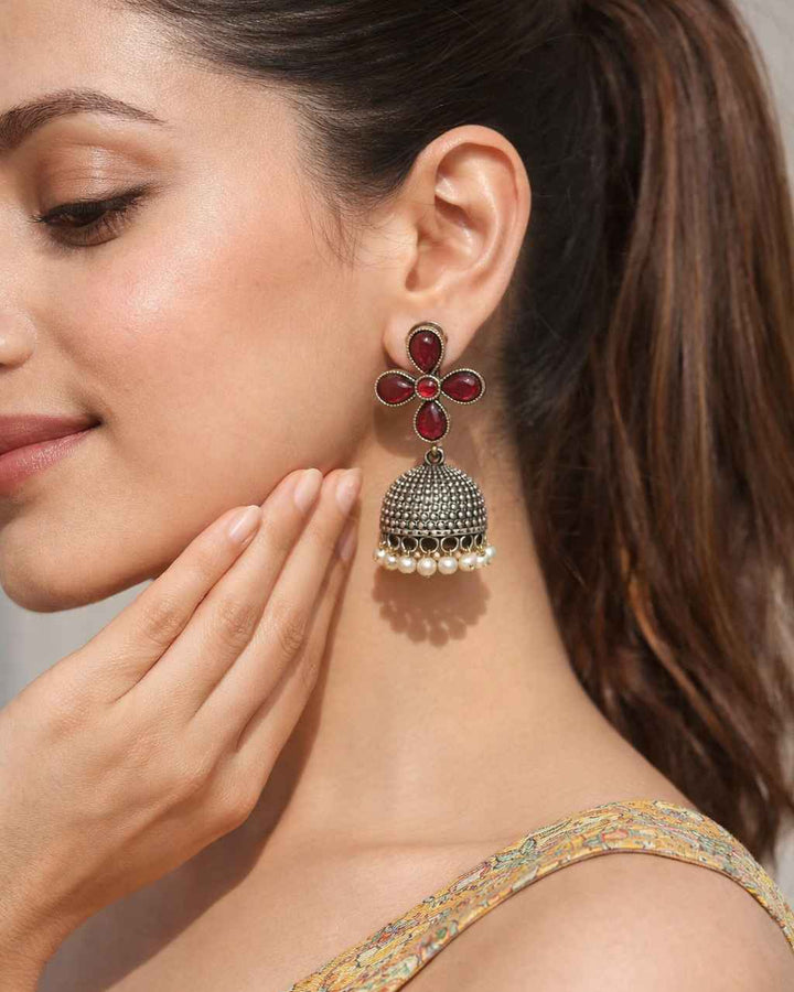 Elegant Yogita Silver Oxidised Jhumki Earrings