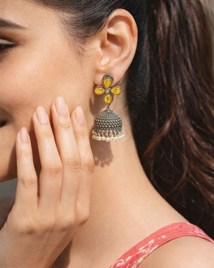 Elegant Yogita Silver Oxidised Jhumki Earrings