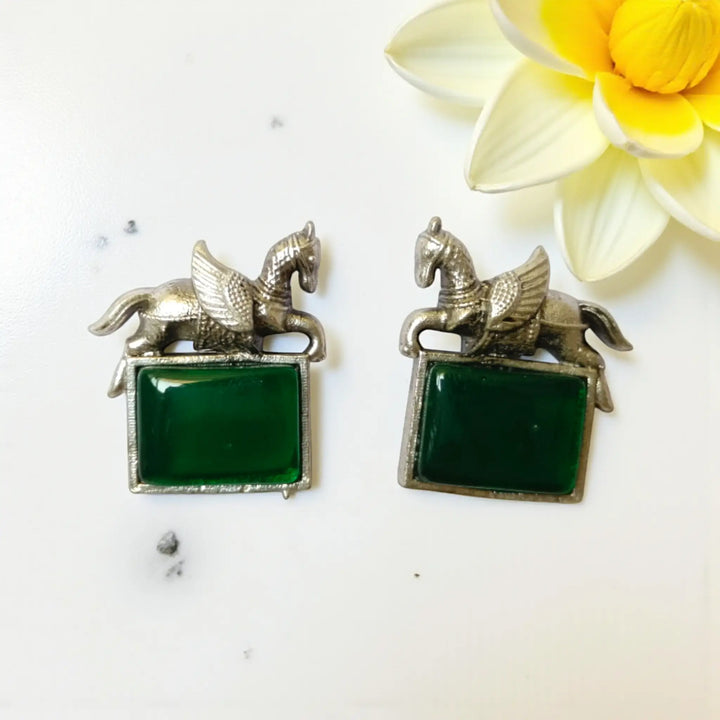 Silver Oxidised Horse Stud Earrings Falak