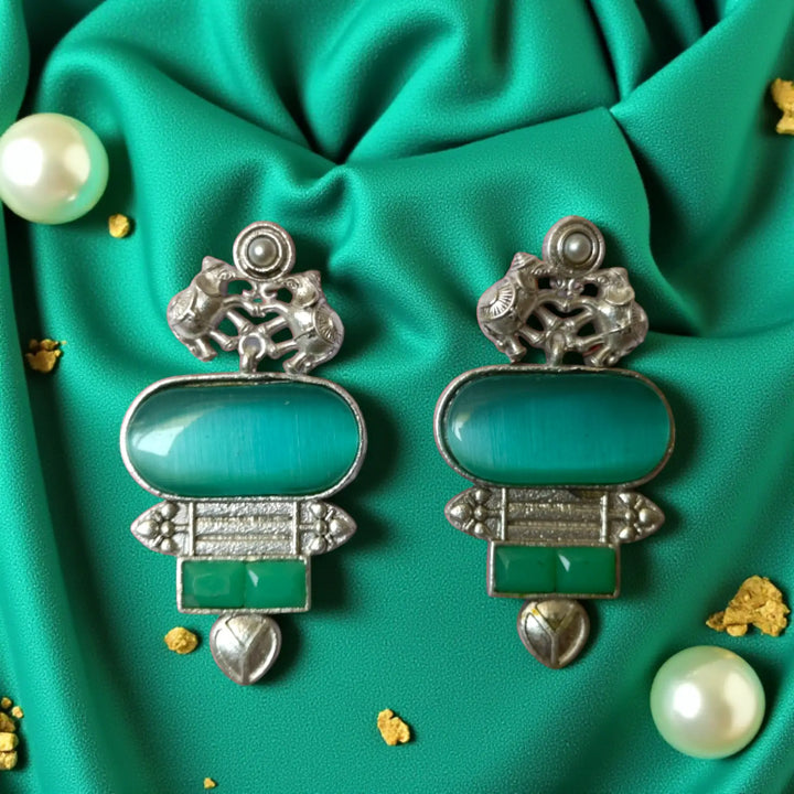 Elegant Vintage Nitya Silver Oxidised Dangler Earrings