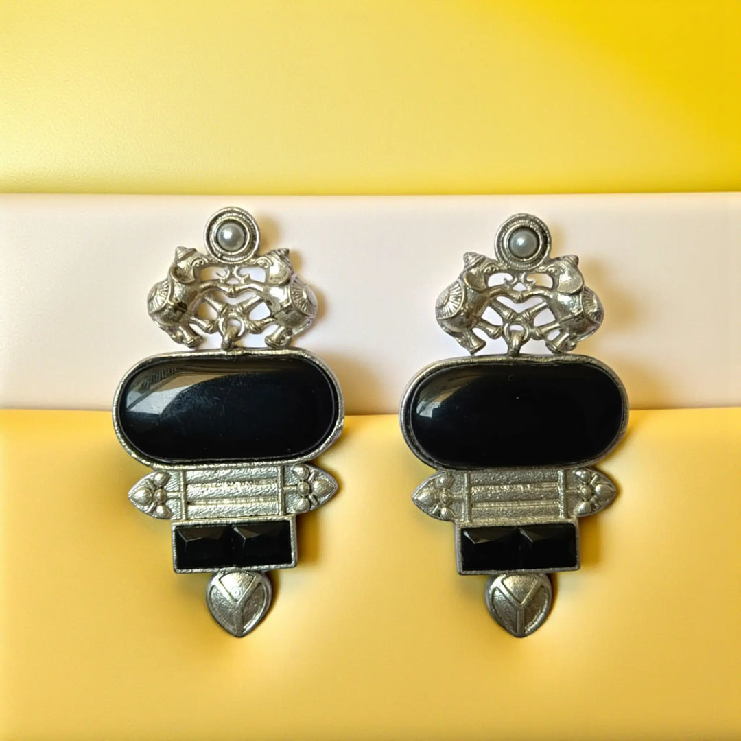 Elegant Vintage Nitya Silver Oxidised Dangler Earrings