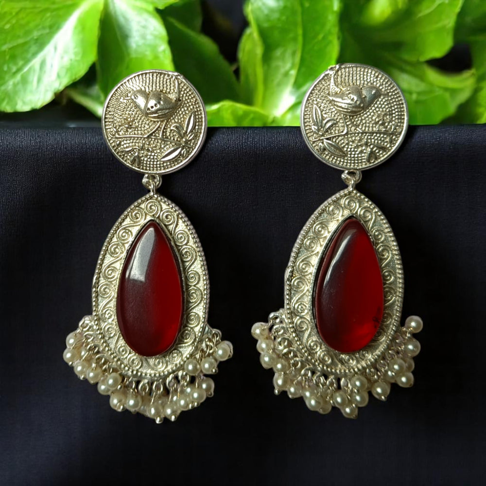 Silver Oxidised Pearl Earrings Adya - TelaNaari