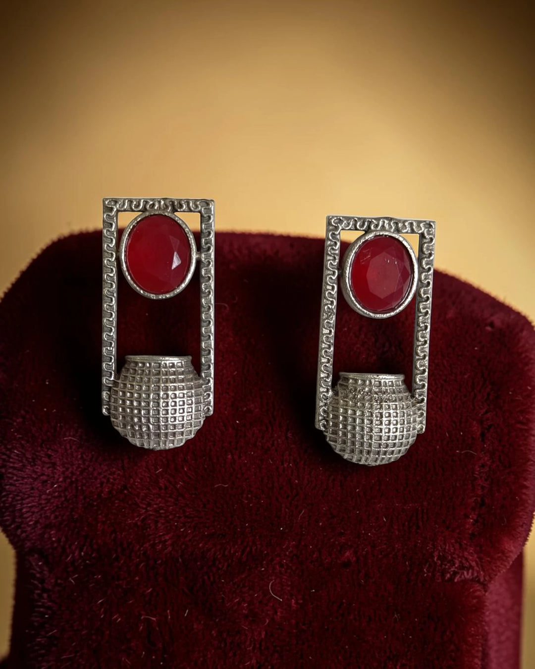 Geometric Silver Oxidized Ahava Stud Earrings