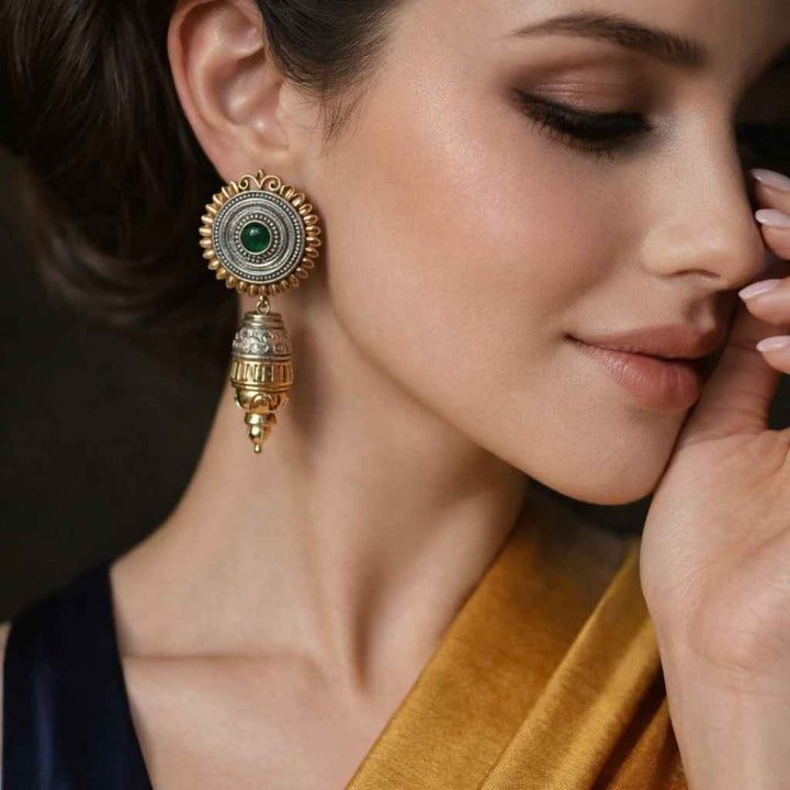 Atulya Classic Dual Tone Silver-Plated Earrings