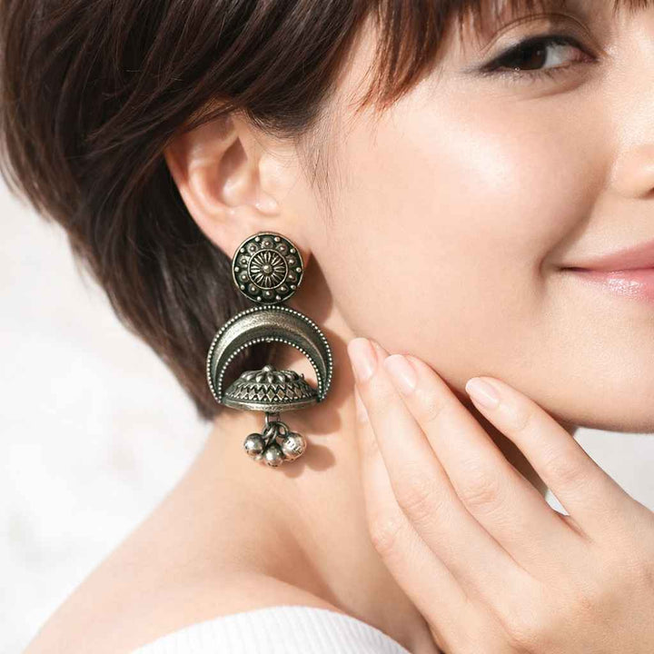 Oxidised Amrya Half-Moon Dome Earrings