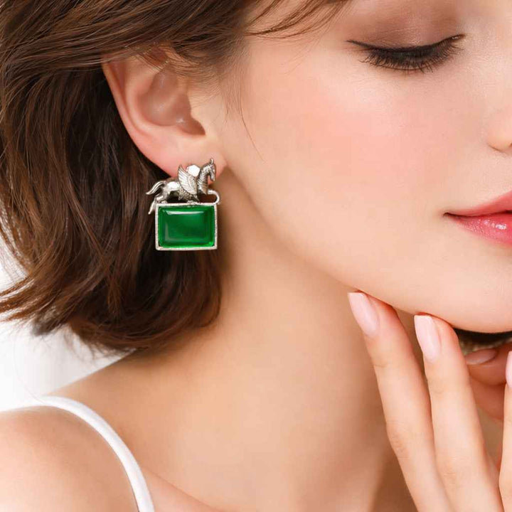 Silver Oxidised Horse Stud Earrings Falak