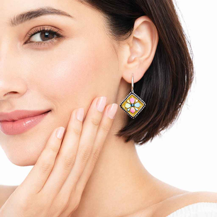 Tela Naari Sundari Minimal Hand Painted Oxidised Silver Earrings