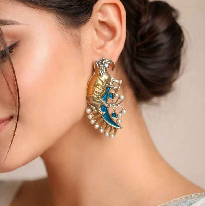 Tela Naari Elephant Motif Temple Dual Tone Earrings
