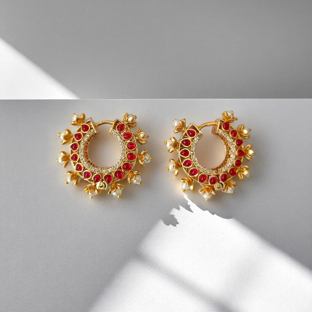 Tela Naari Brishti Gold-Plated Pearl Hoop Earrings - TelaNaari