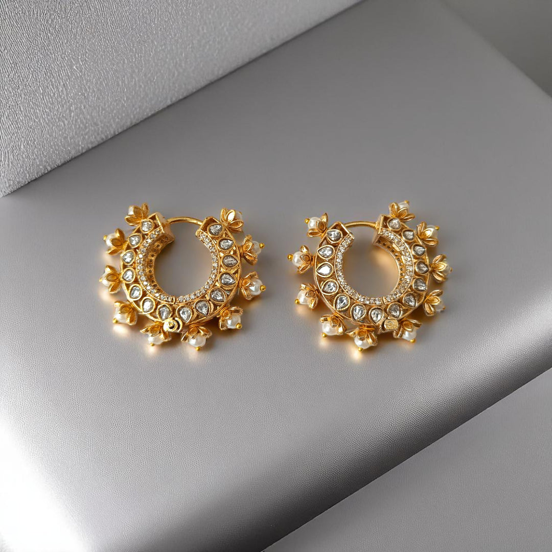Tela Naari Brishti Gold-Plated Pearl Hoop Earrings - TelaNaari