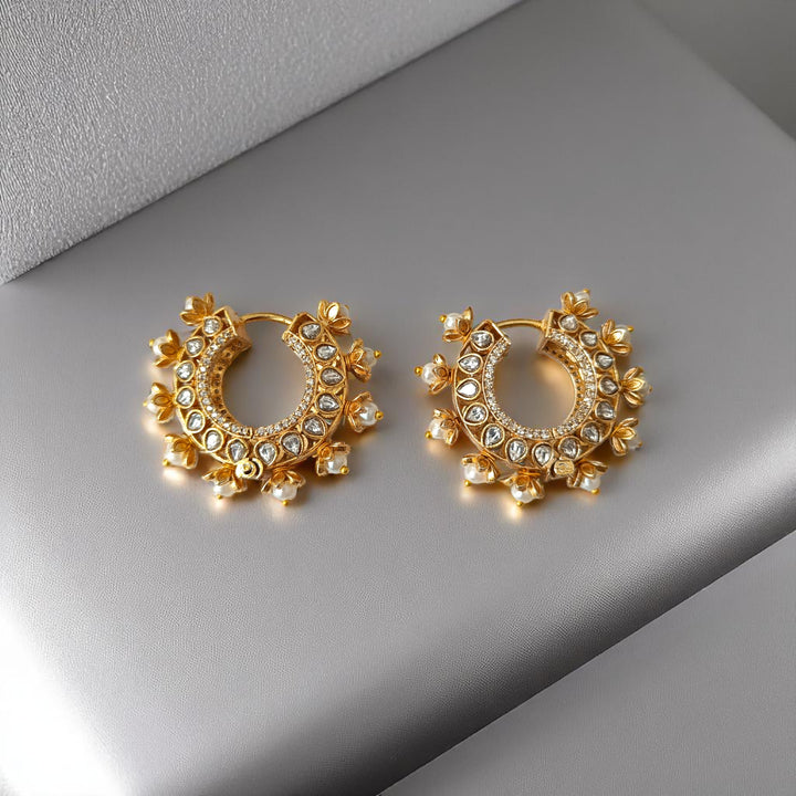 Tela Naari Brishti Gold-Plated Pearl Hoop Earrings - TelaNaari