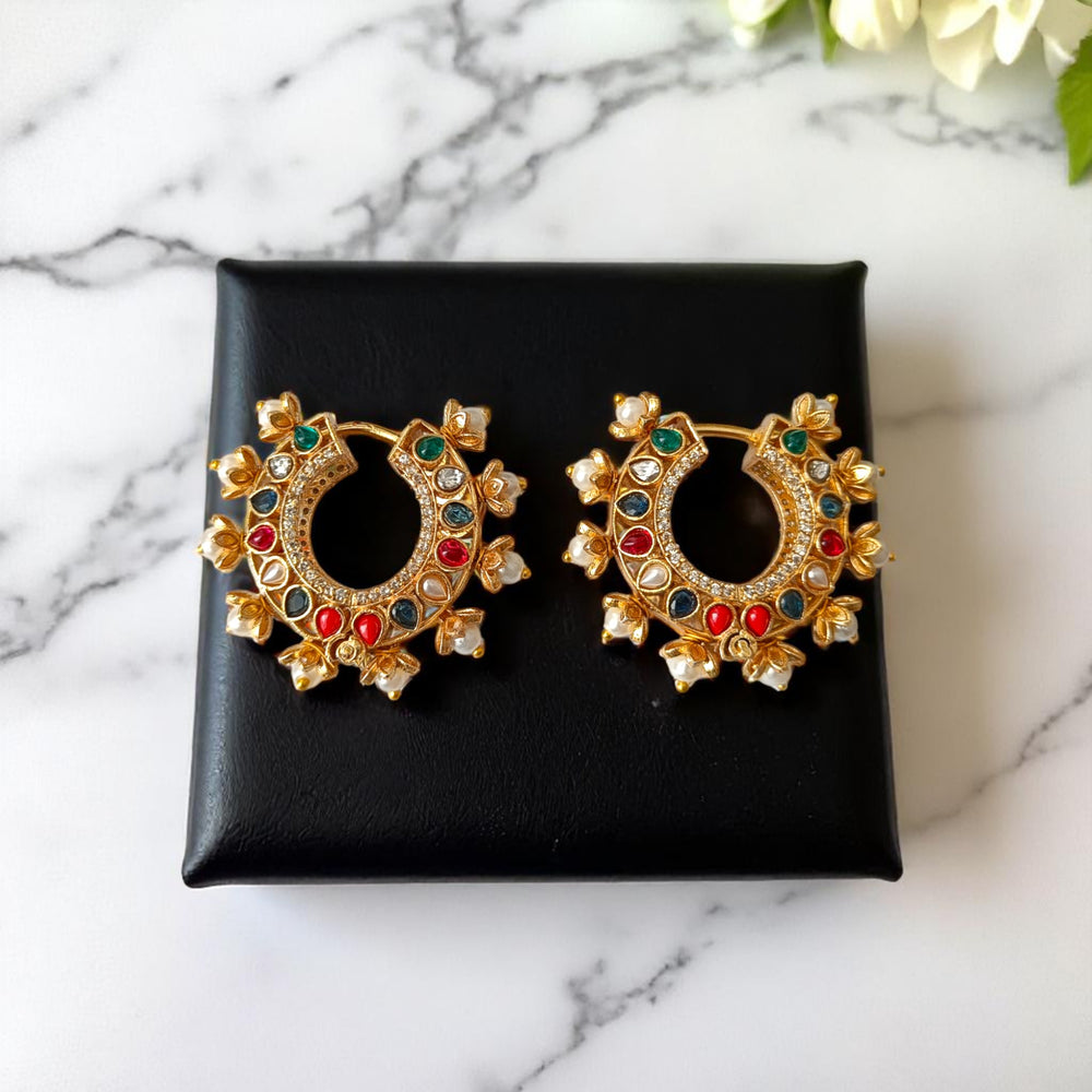 Tela Naari Brishti Gold-Plated Pearl Hoop Earrings - TelaNaari