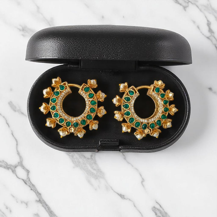 Tela Naari Brishti Gold-Plated Pearl Hoop Earrings - TelaNaari