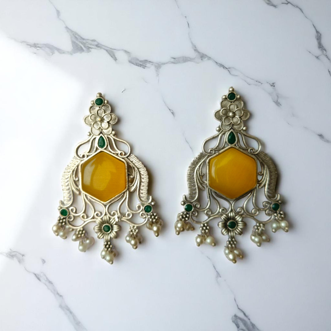 Tela Naari Chetna Silver Oxidised Chandbalis Earrings - TelaNaari