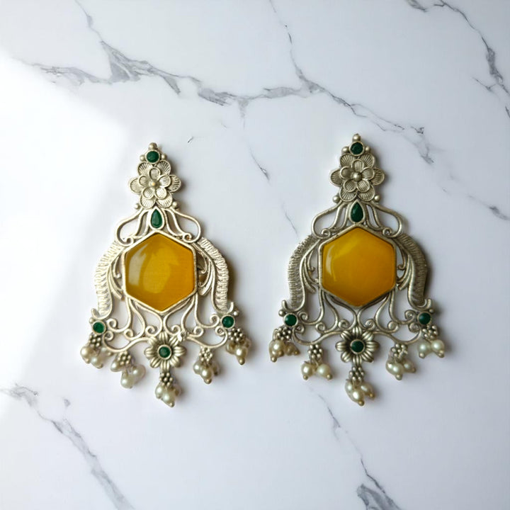 Tela Naari Chetna Silver Oxidised Chandbalis Earrings - TelaNaari