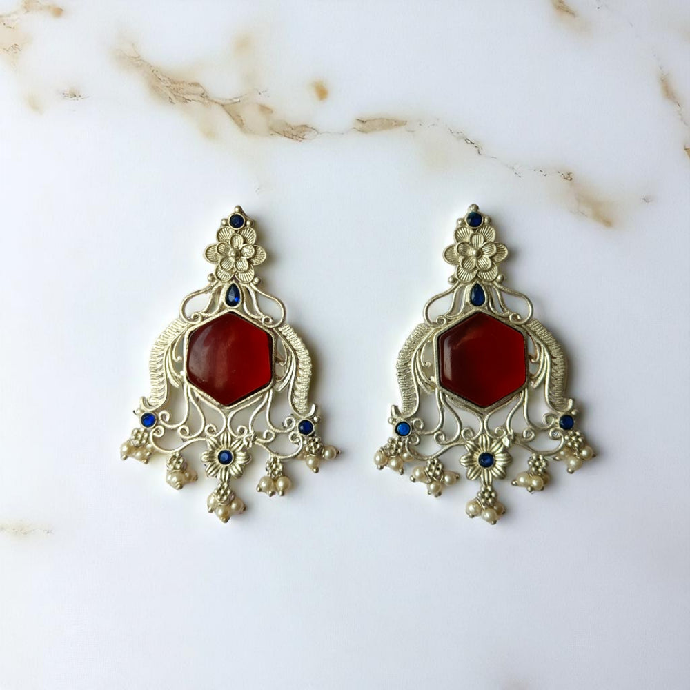 Tela Naari Chetna Silver Oxidised Chandbalis Earrings - TelaNaari