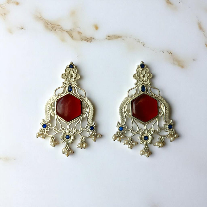 Tela Naari Chetna Silver Oxidised Chandbalis Earrings - TelaNaari