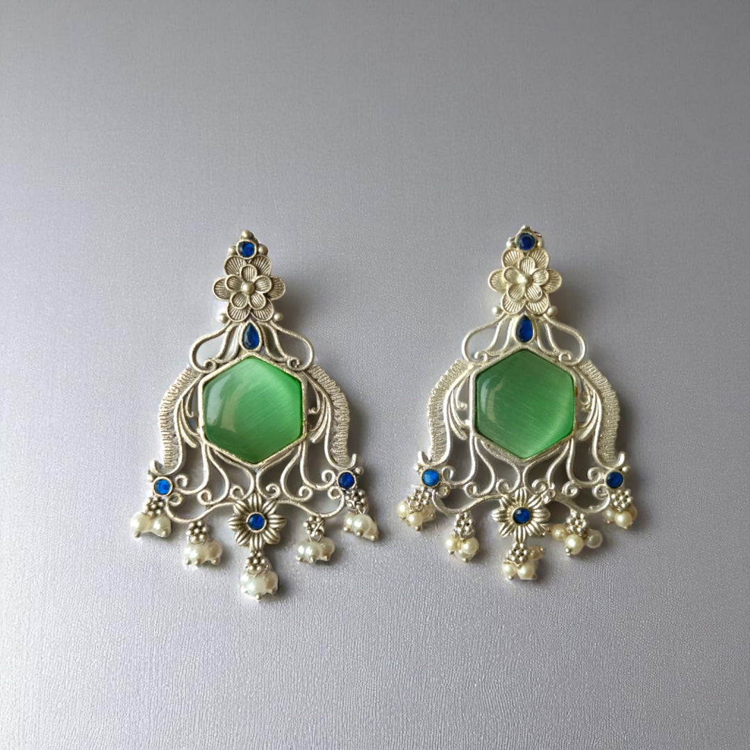 Tela Naari Chetna Silver Oxidised Chandbalis Earrings - TelaNaari