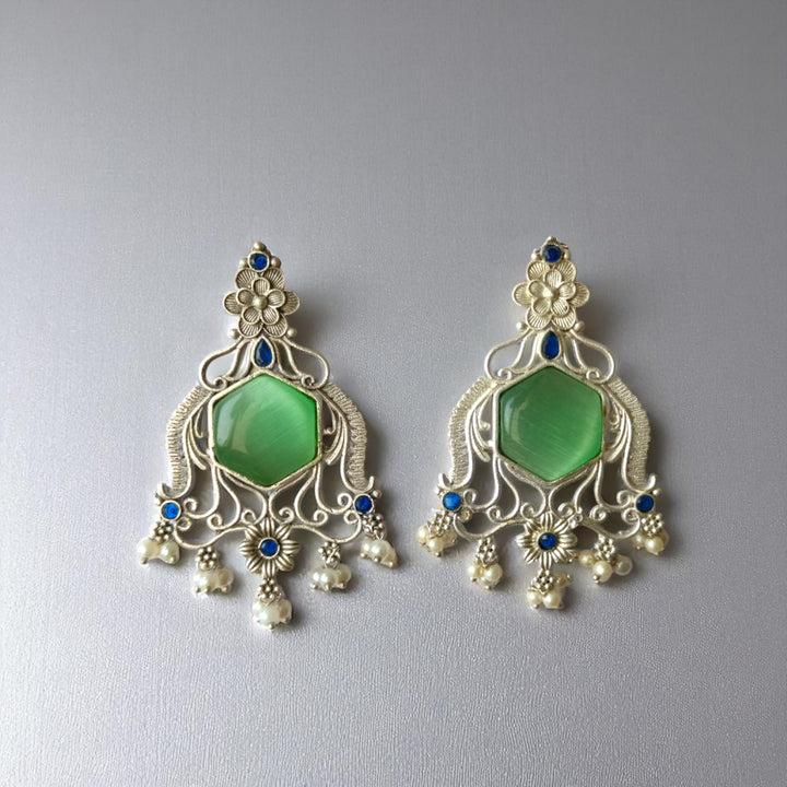 Tela Naari Chetna Silver Oxidised Chandbalis Earrings - TelaNaari