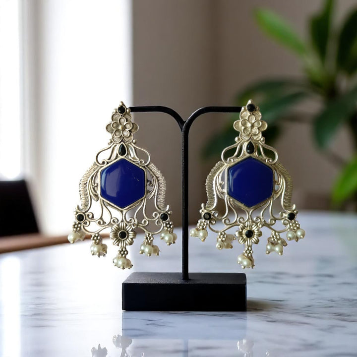 Tela Naari Chetna Silver Oxidised Chandbalis Earrings - TelaNaari