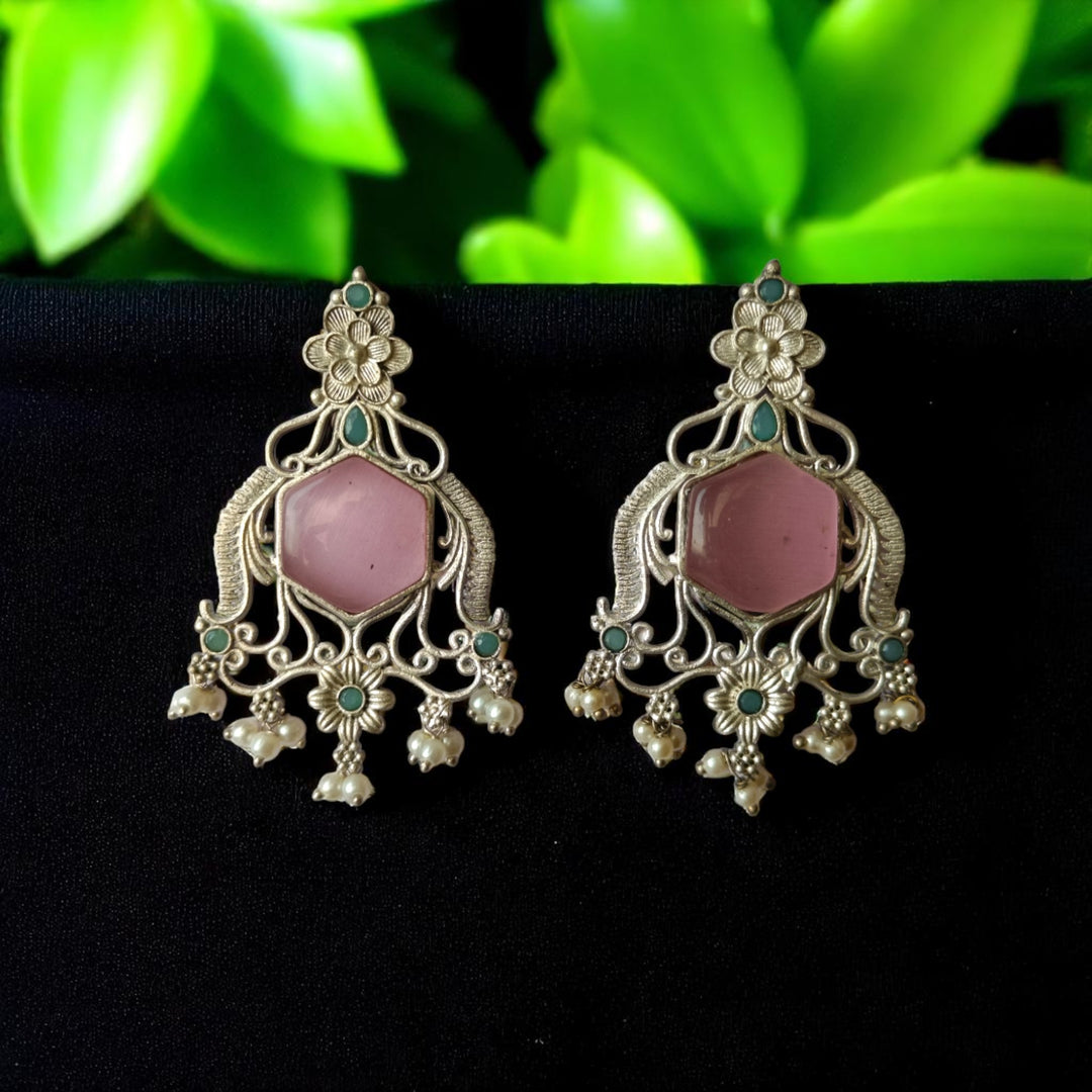 Tela Naari Chetna Silver Oxidised Chandbalis Earrings - TelaNaari