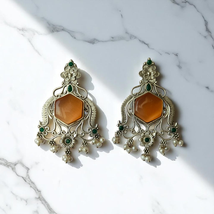 Tela Naari Chetna Silver Oxidised Chandbalis Earrings - TelaNaari