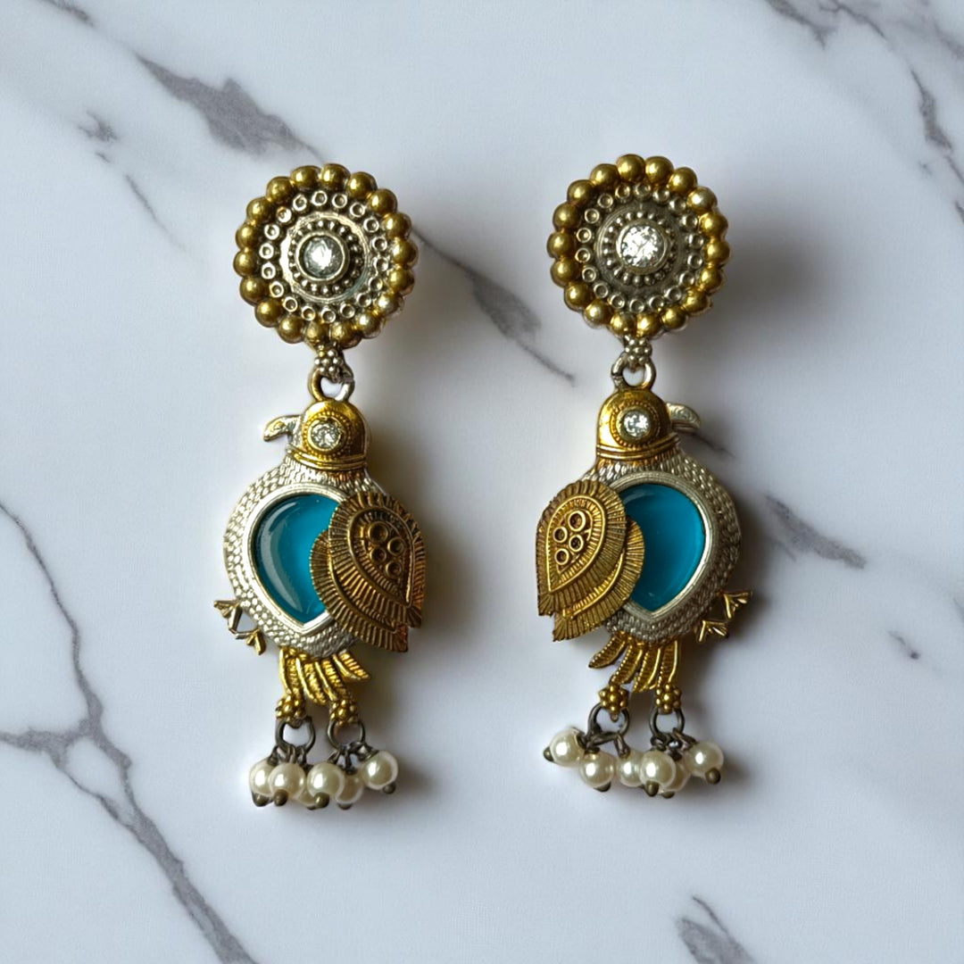 Tela Naari Damini Dual Tone Bird Earrings - TelaNaari