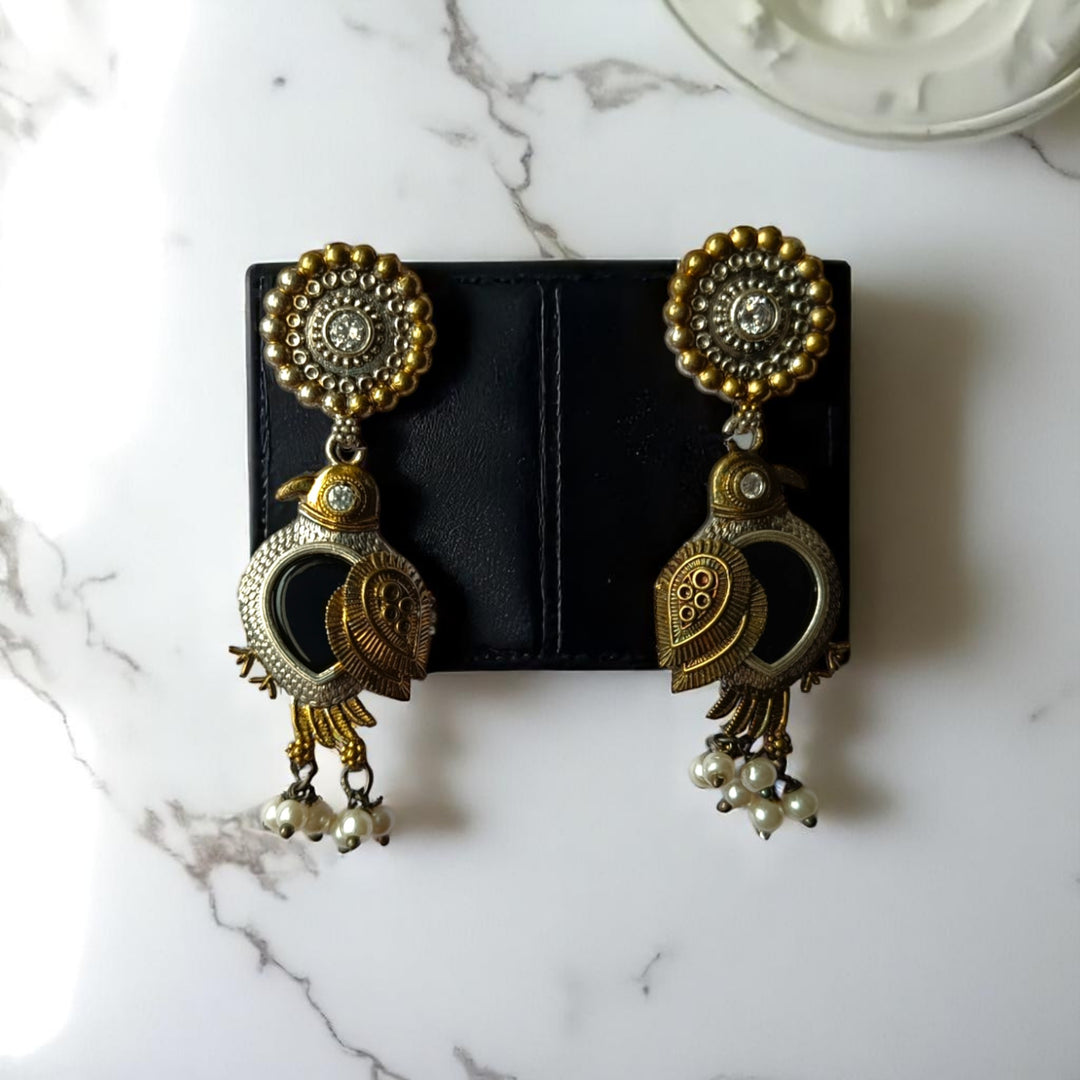 Tela Naari Damini Dual Tone Bird Earrings - TelaNaari
