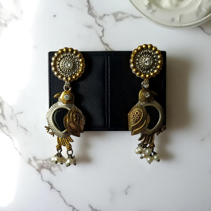Tela Naari Damini Dual Tone Bird Earrings - TelaNaari