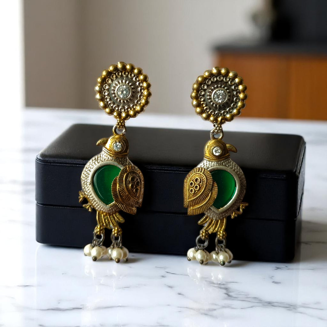 Tela Naari Damini Dual Tone Bird Earrings - TelaNaari