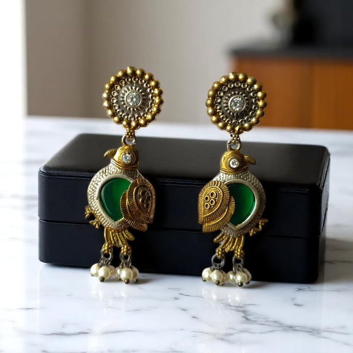 Tela Naari Damini Dual Tone Bird Earrings - TelaNaari