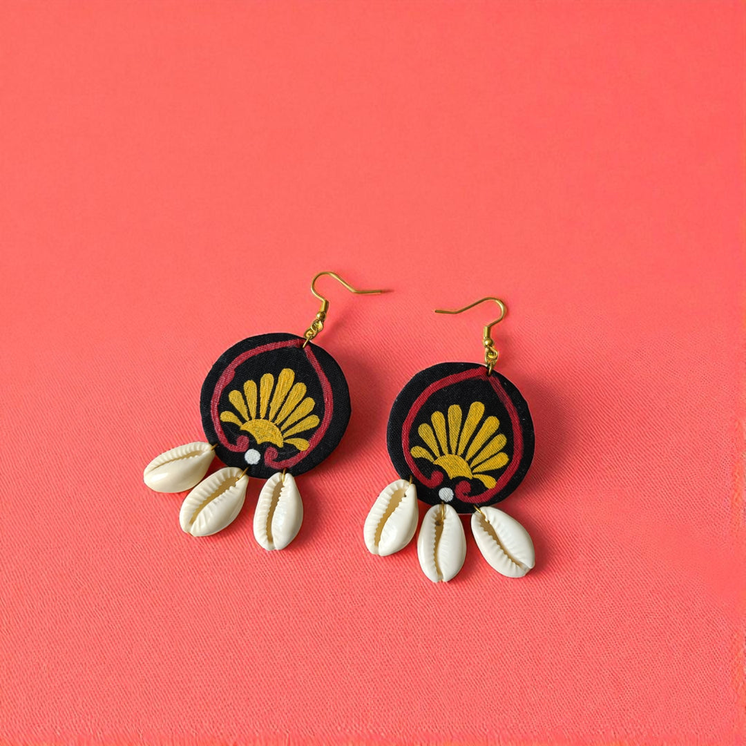 Tela Naari Folk Sun Cowrie Handmade Earrings