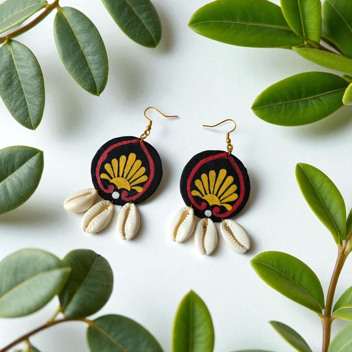 Tela Naari Folk Sun Cowrie Handmade Earrings