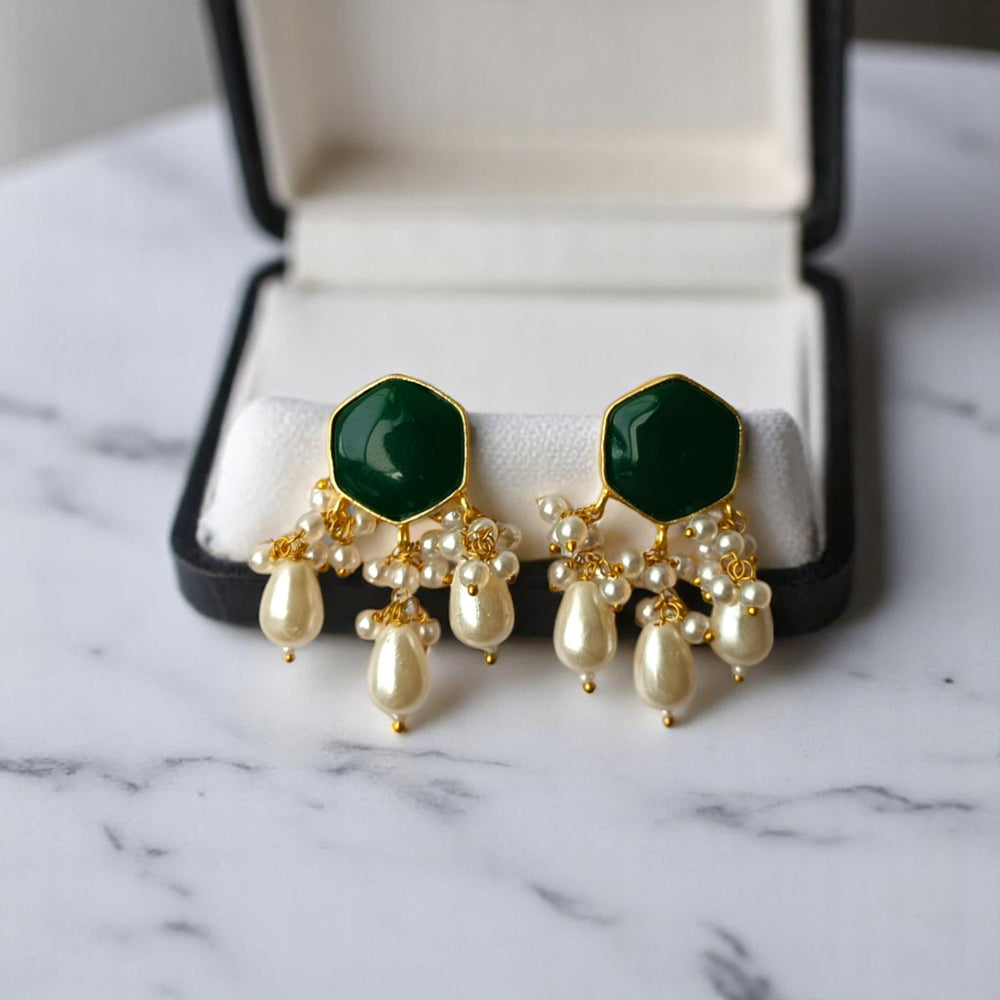 Tela Naari Grace Green Gold-Plated Necklace Set - TelaNaari