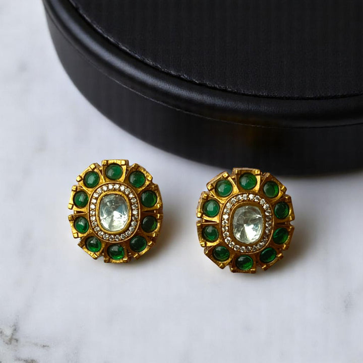 Tela Naari Emerald Green Aura Gold-Plated Necklace Set - TelaNaari