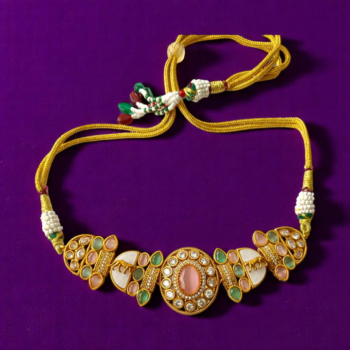 Tela Naari Blush Bloom Pink Gold-Plated Choker Necklace Set - TelaNaari