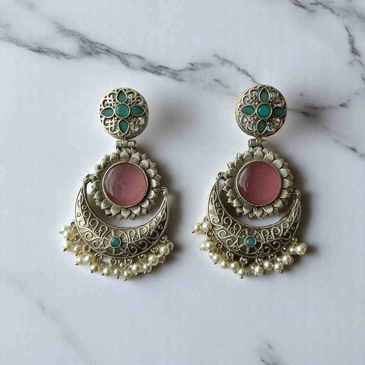 Tela Naari Full Sun Silver Plated Dangle Earrings - TelaNaari