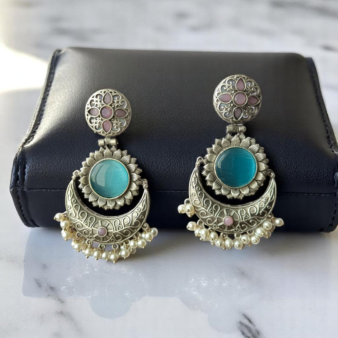 Tela Naari Full Sun Silver Plated Dangle Earrings - TelaNaari