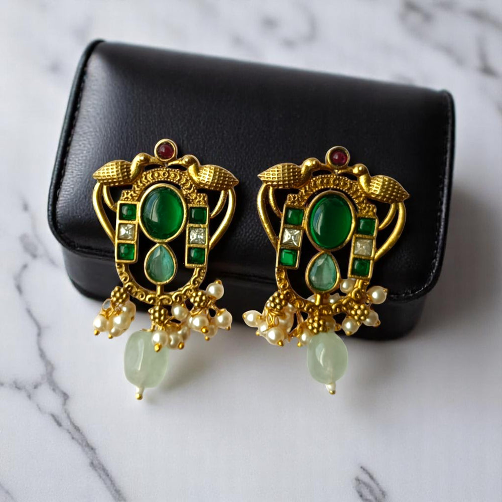 Tela Naari Emerald Red Green Gold-Plated Pendant Necklace Set - TelaNaari