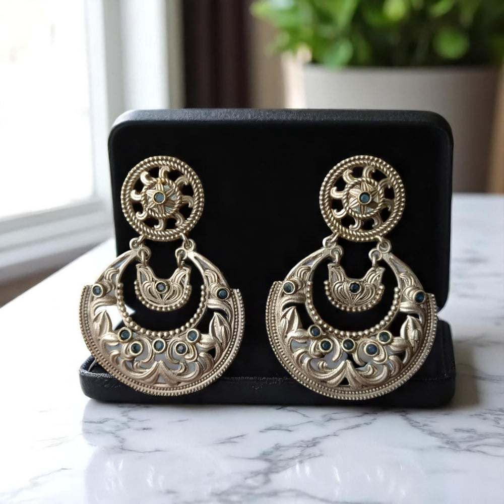 Tela Naari Golden Floral Crescent Drop Earrings - TelaNaari