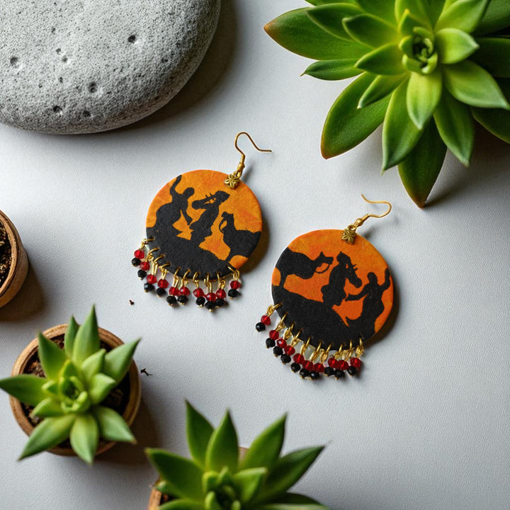 Tela Naari Handmade Irregular Dotted Tribal Bead Earrings