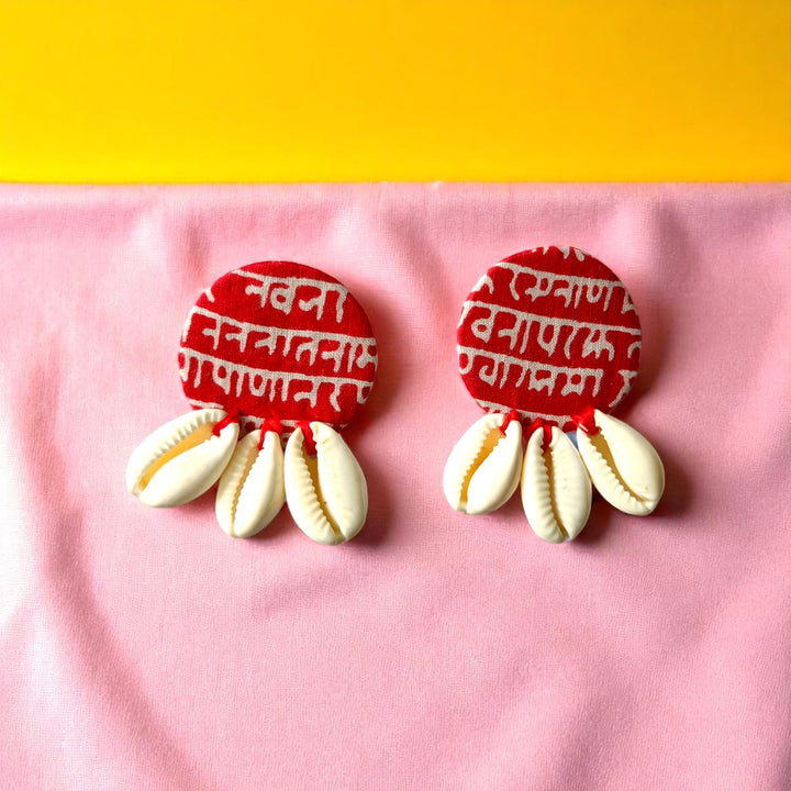 Tela Naari Handmade Script & Cowrie Dangler Earrings