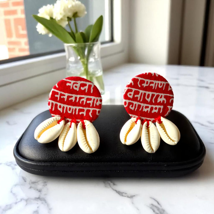 Tela Naari Handmade Script & Cowrie Dangler Earrings