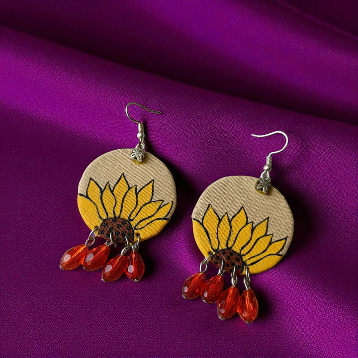 Tela Naari Handmade Sunflower Bead Earrings
