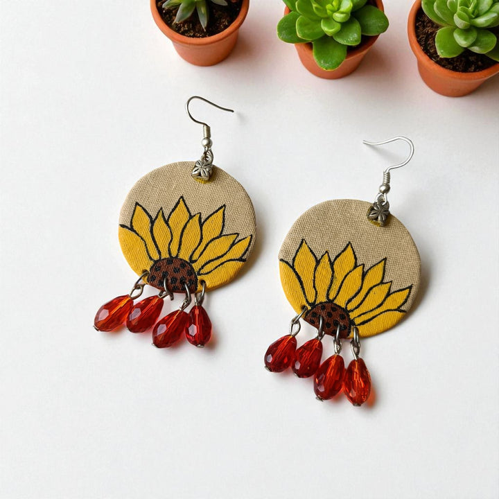 Tela Naari Handmade Sunflower Bead Earrings