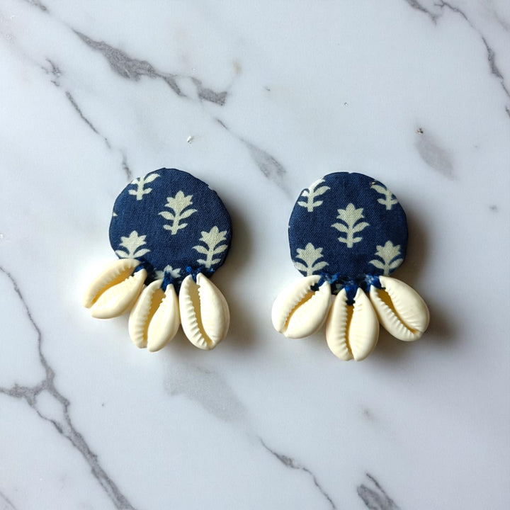 Tela Naari Indigo Bloom Handmade Cowrie Earrings