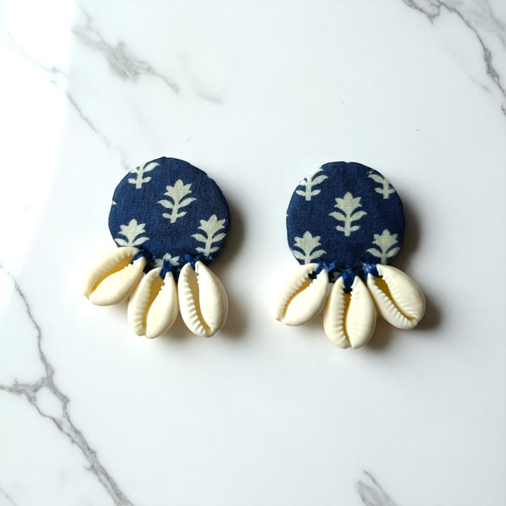 Tela Naari Indigo Bloom Handmade Cowrie Earrings